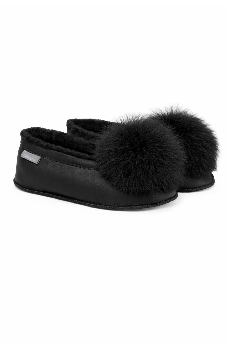 Black Margot Shearling Slippers for Women by Gushlow & Cole on white background