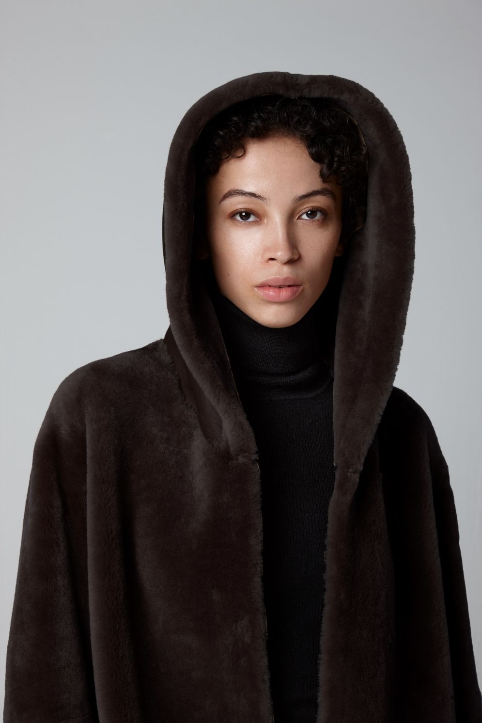 Brown Hooded Shearling Coat - crop - women | Gushlow & Cole