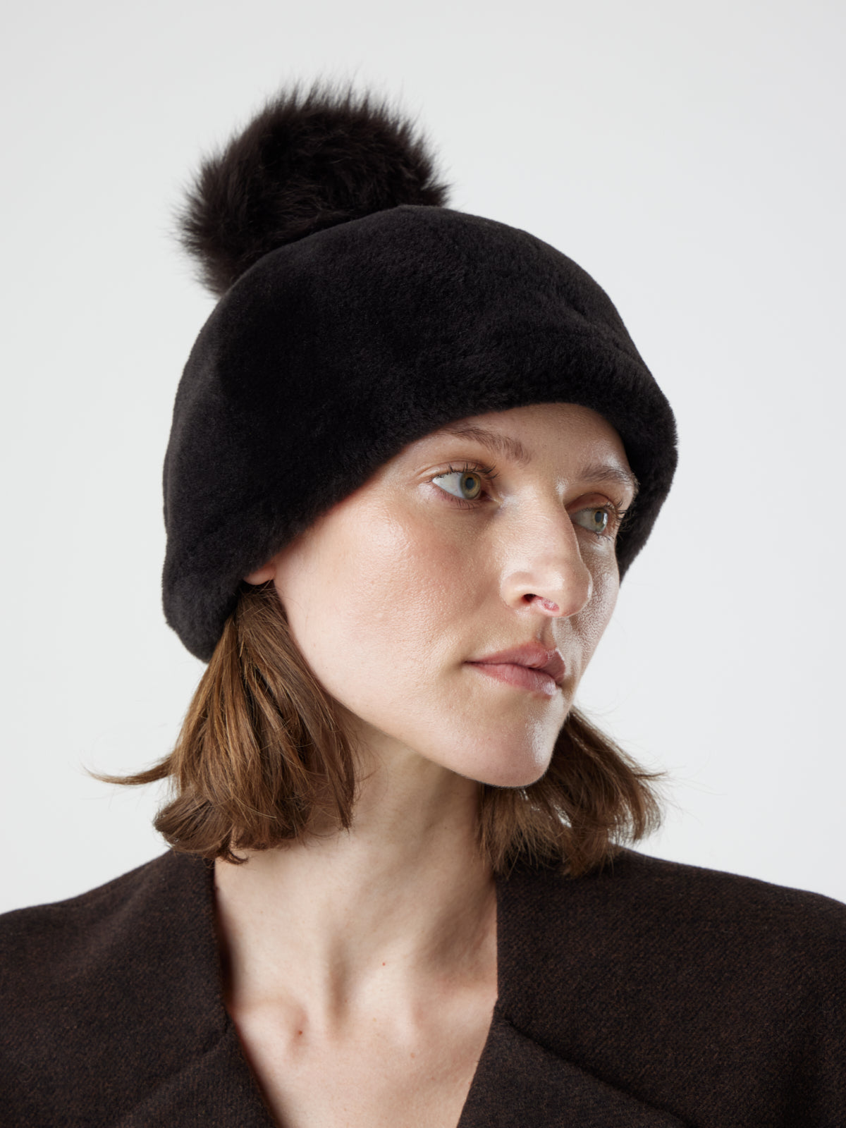 Shearling Pom Pom Beanie Hat