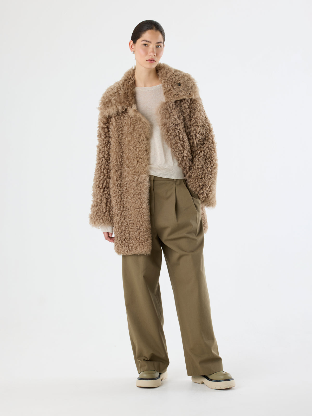 Relaxed Fit Curly Shearling Coat