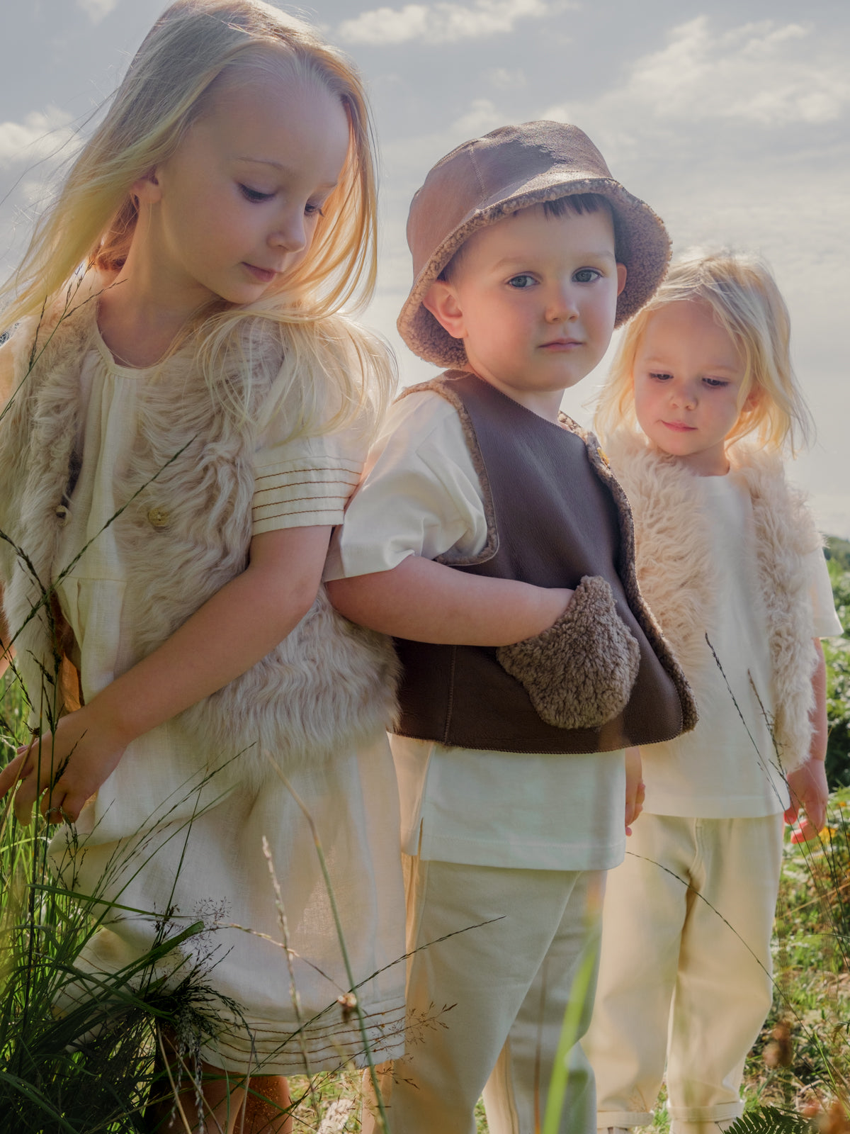 Cream Kids Curly Toscana Shearling Gilet | Kids | Gushlow & Cole-outside 3 models