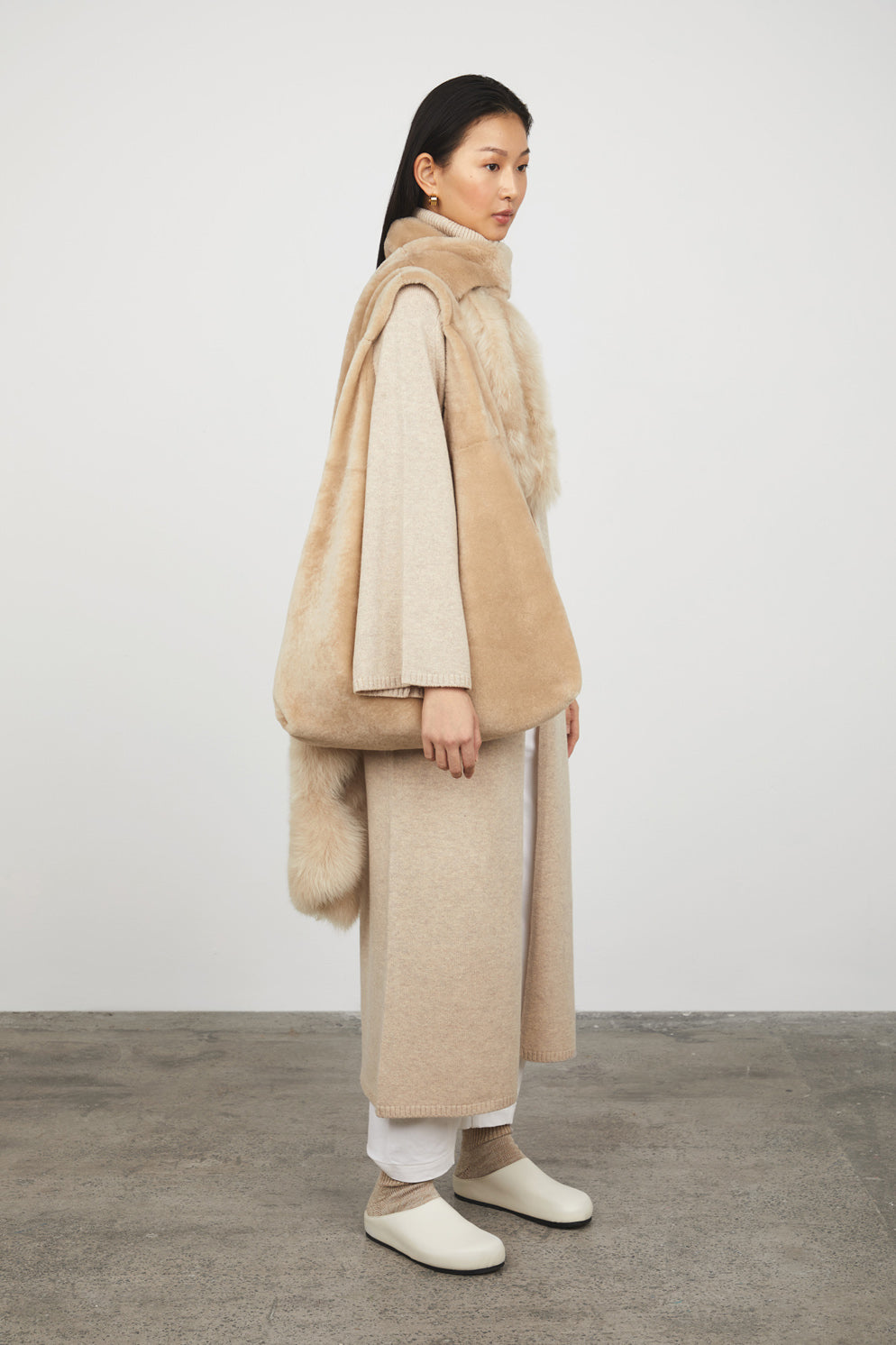 Cream Large Shearling Slouch Bag gushlow and cole womens shearling model with scarf