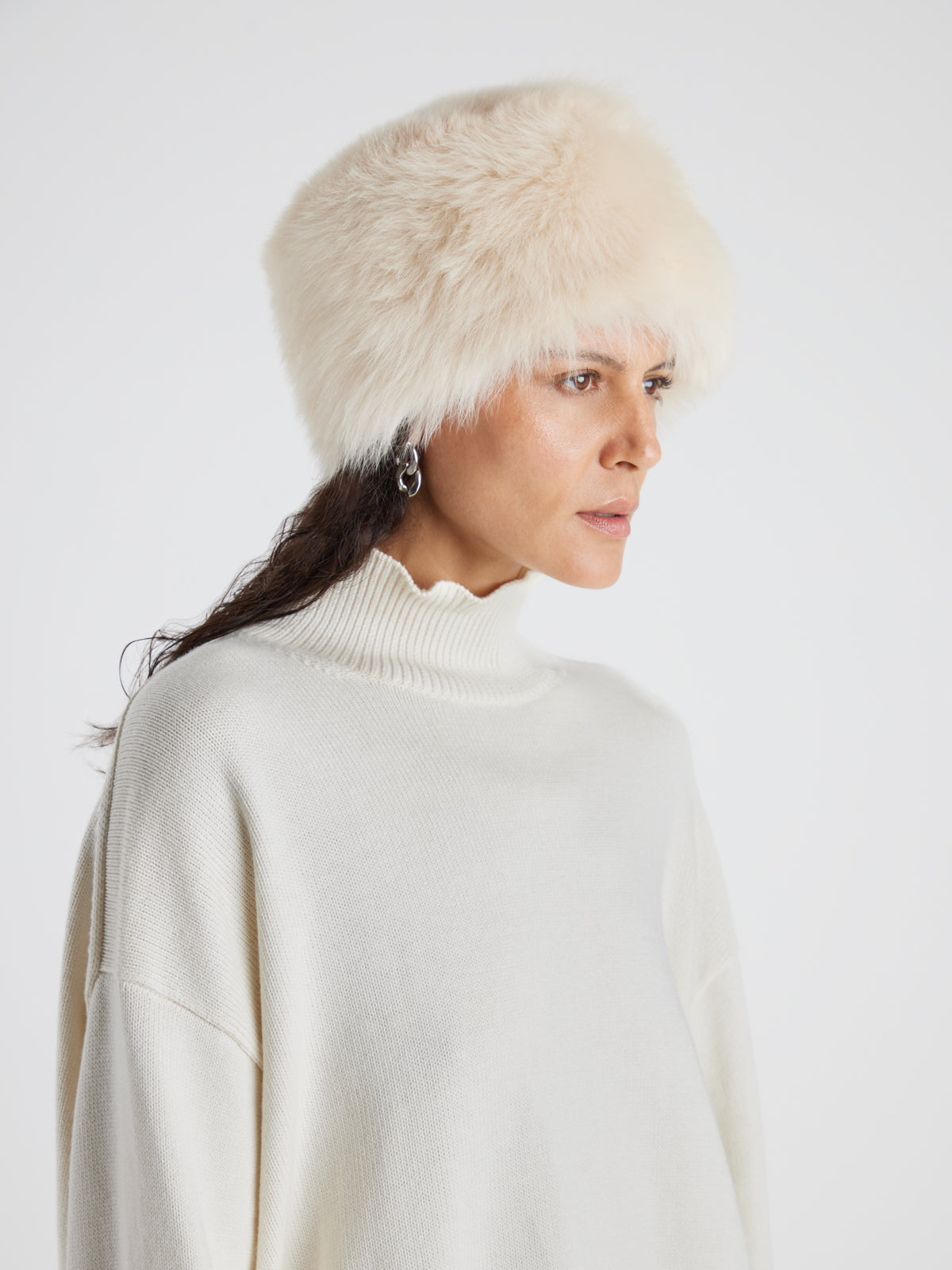 Cream Shearling Russian Hat | Womens | Gushlow & Cole- model wearing hat