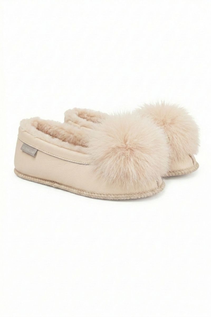 Cream Margot Shearling Slippers for Women by Gushlow & Cole on white background