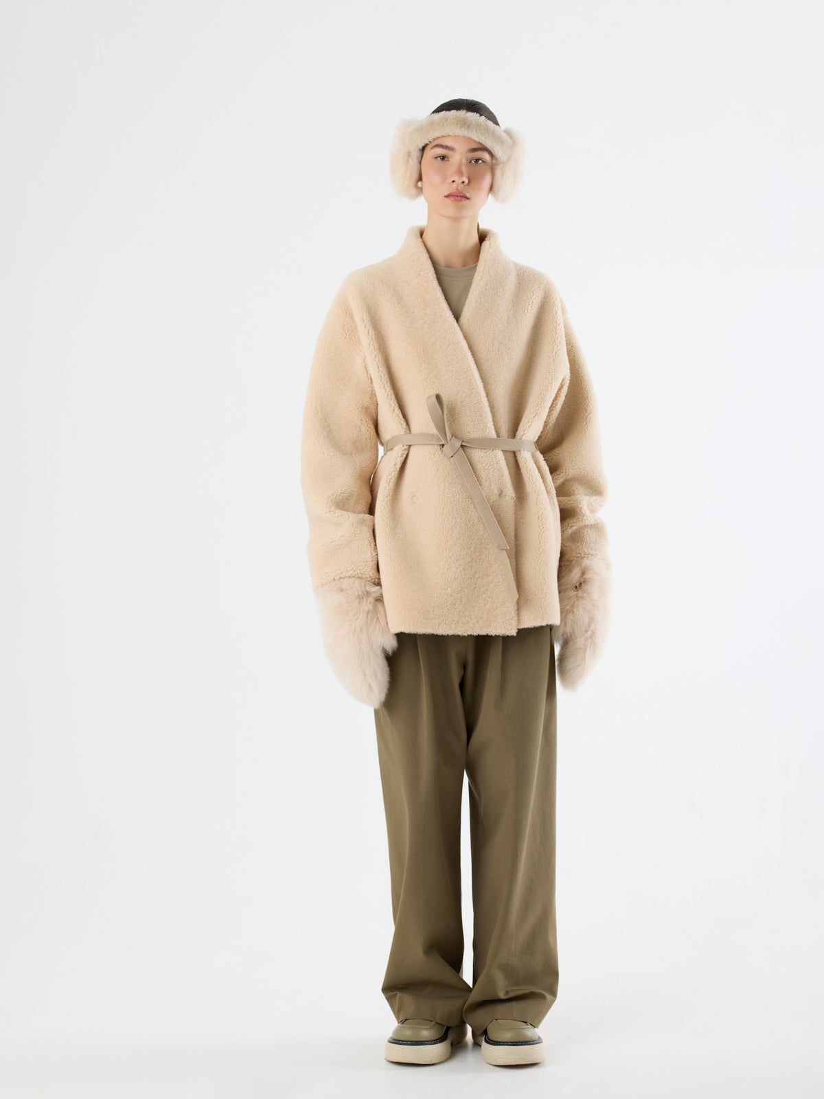 Tied Shearling Ear Muffs