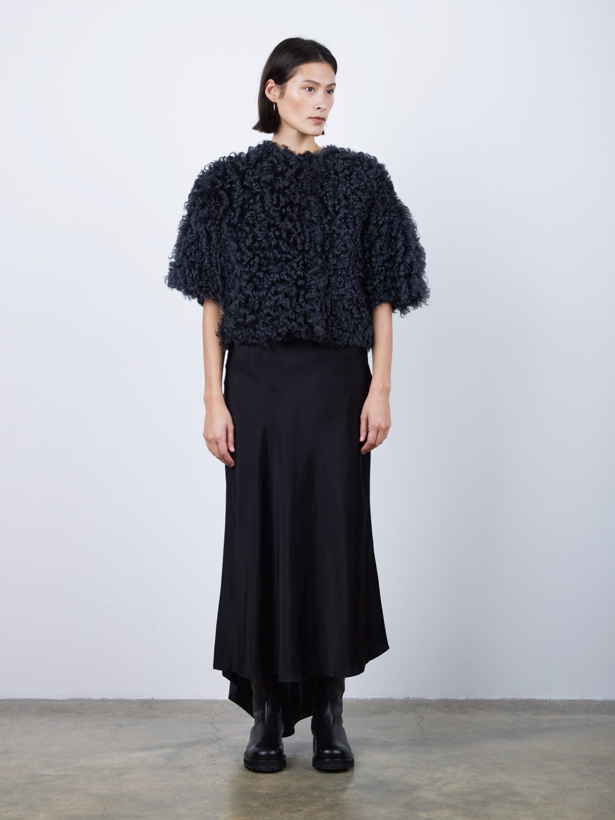 Graphite Black Shearling Jacket | Womens | Gushlow & Cole-model full length front