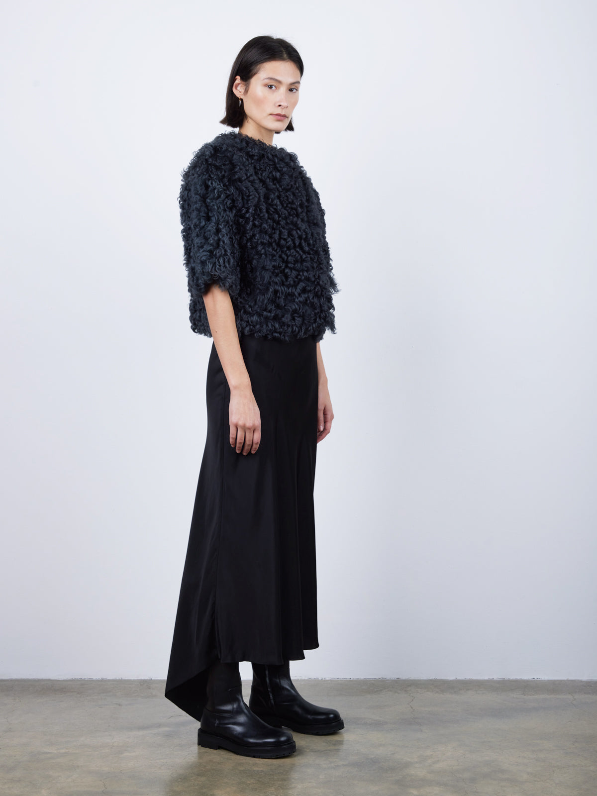 Graphite Black Shearling Jacket | Womens | Gushlow & Cole-model full length side