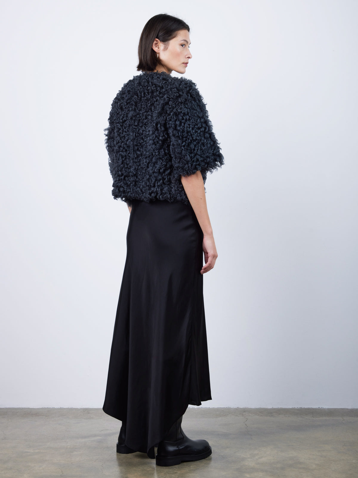 Graphite Black Shearling Jacket | Womens | Gushlow & Cole-model full length back