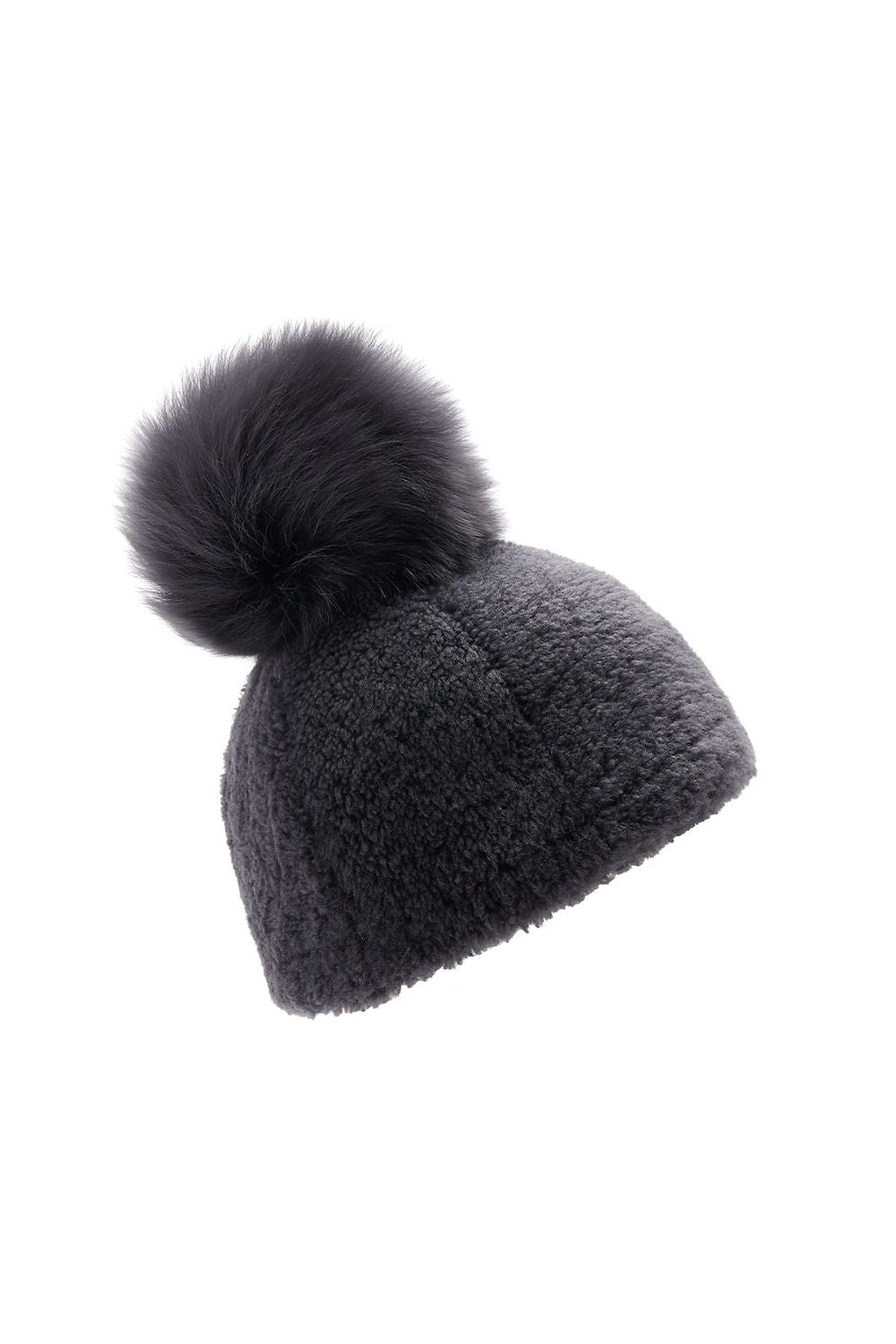 Grey Shearling Pom Pom Beanie Hat - women | Gushlow & Cole - cut out