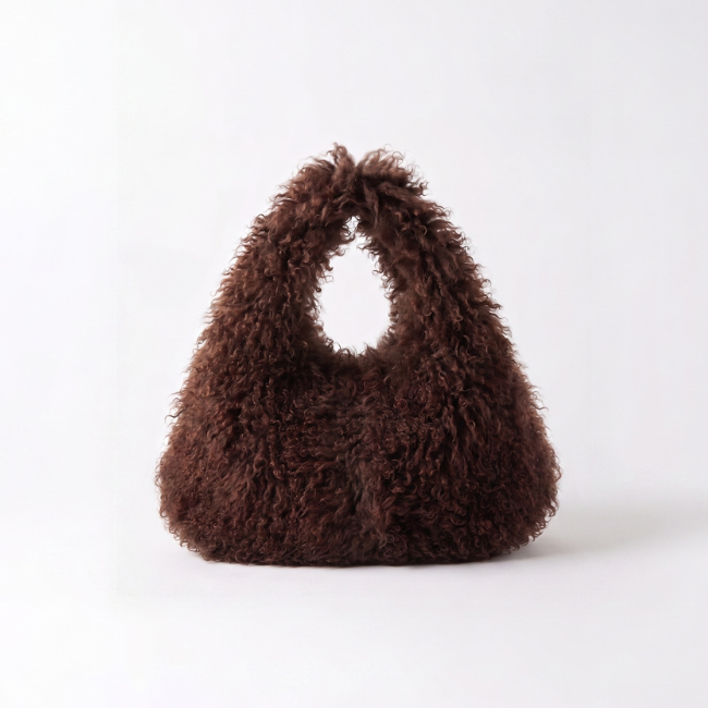 cut out of Large Brown Mongolian Shearling Shoulder Bag by gushlow & cole / Large Brown Mongolian sheepskin Shoulder Bag