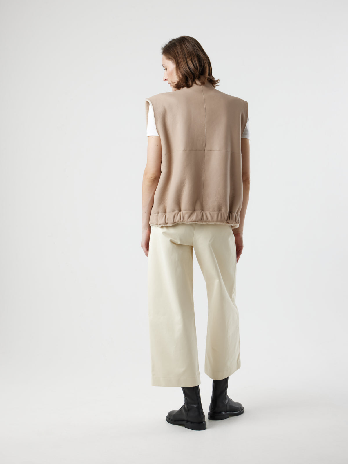 back view of woman wearing Joyce Cream Shearling Gilet by Gushlow and Cole