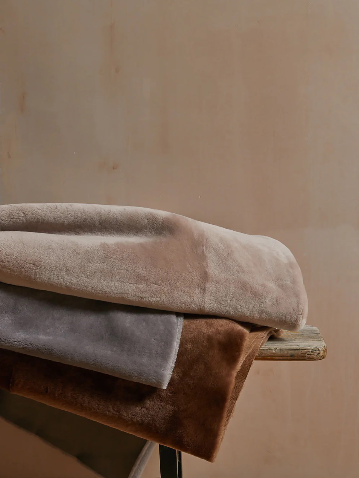 Large Shearling Throw in camel gushlow and cole homeware lifestyle pile