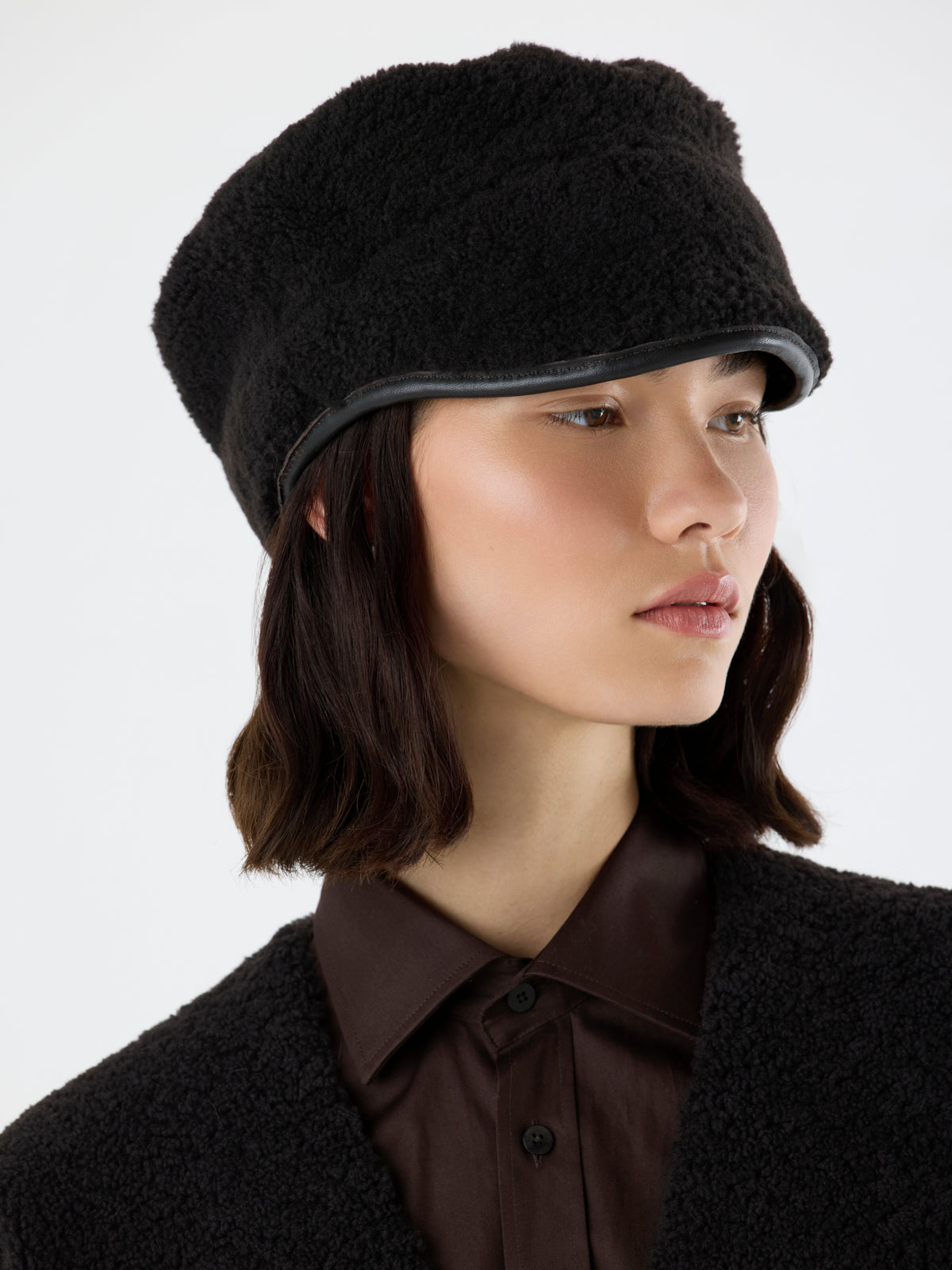 Leather Bound Shearling Cap