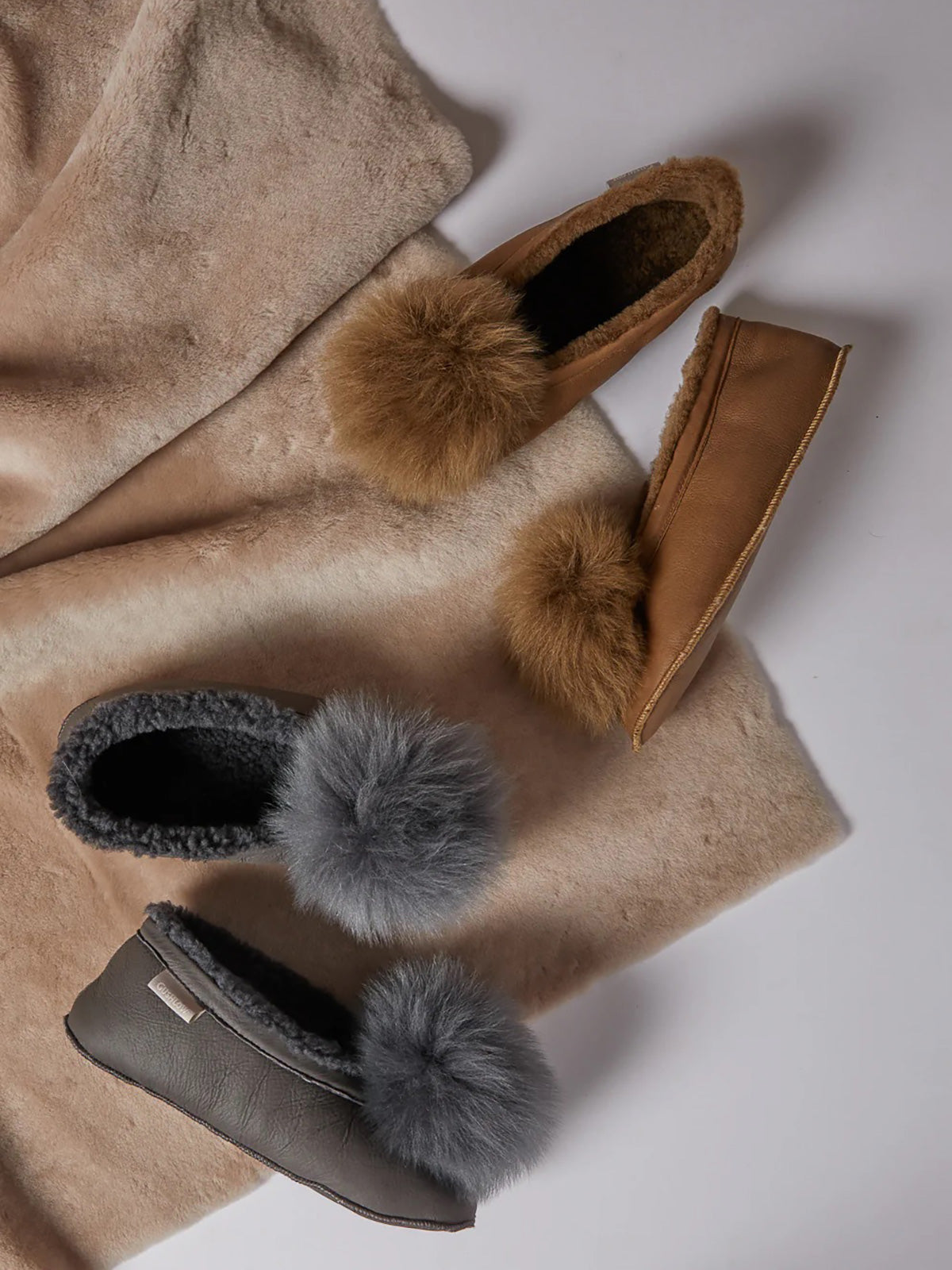 Margot Shearling Slippers gushlow and cole lifestyle grey and brown