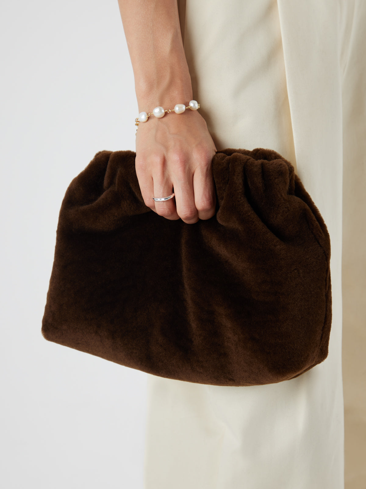 Merino Soft Shearling Clutch Bag | Womens | Gushlow & Cole - crop in on model