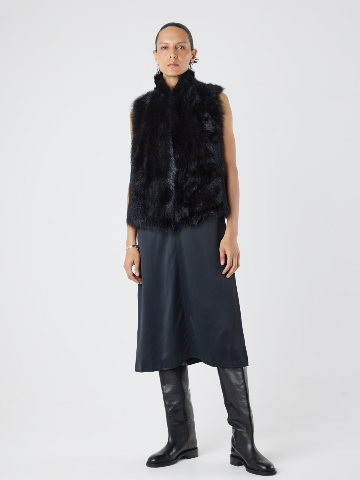 Natural Edge Black Shearling Gilet | Womens | Gushlow & Cole-full length wool out