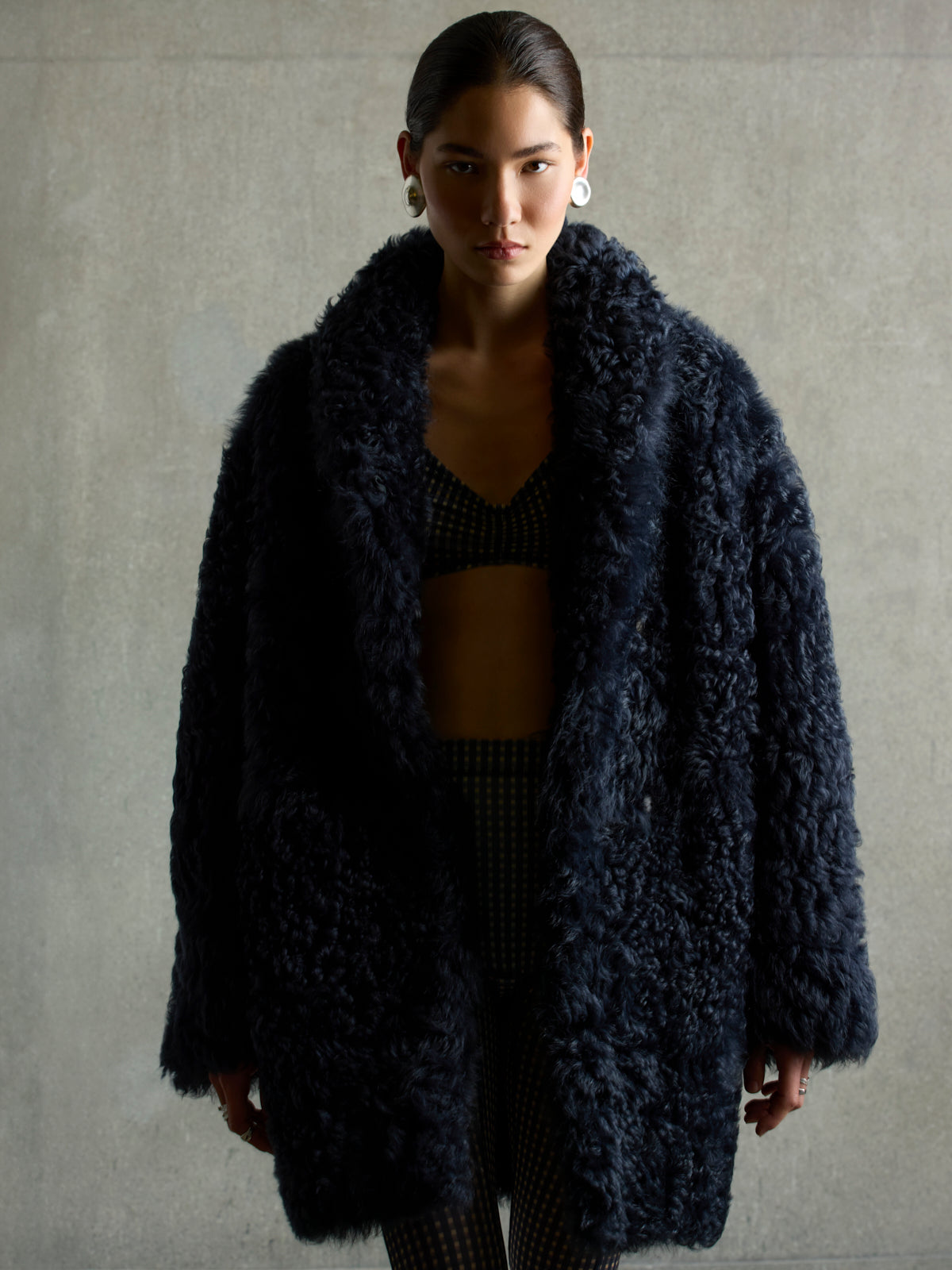 Curly Shearling Shawl Coat