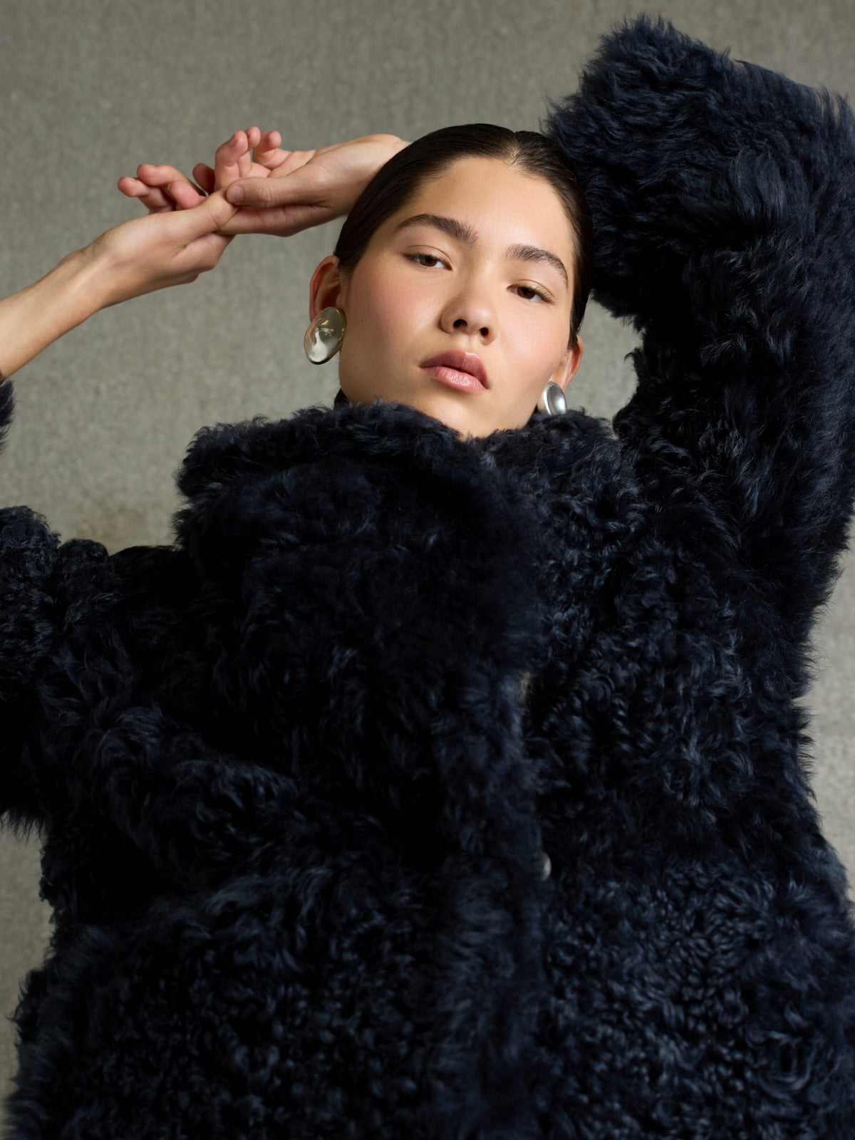 Curly Shearling Shawl Coat