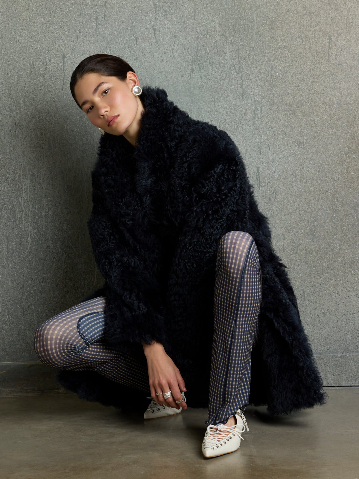 Curly Shearling Shawl Coat