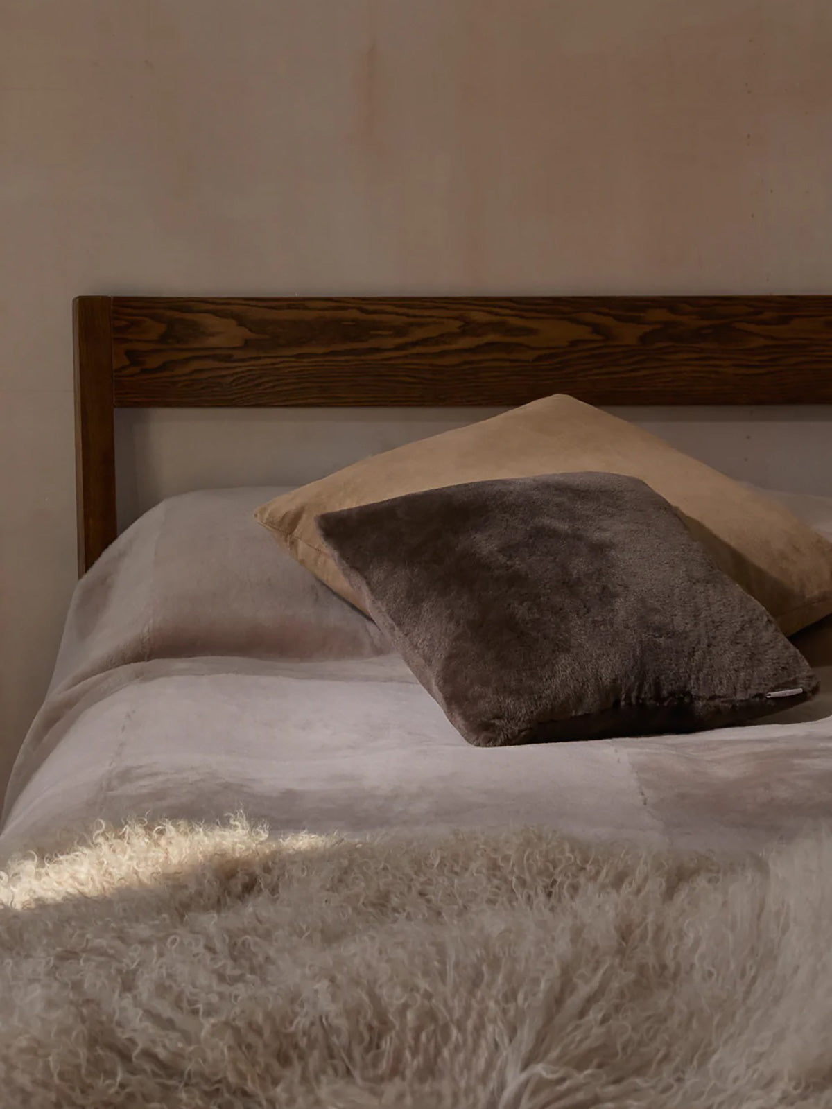 Nude Mongolian Shearling Throw | Home | Gushlow & Cole - lifestyle image of throw on bed
