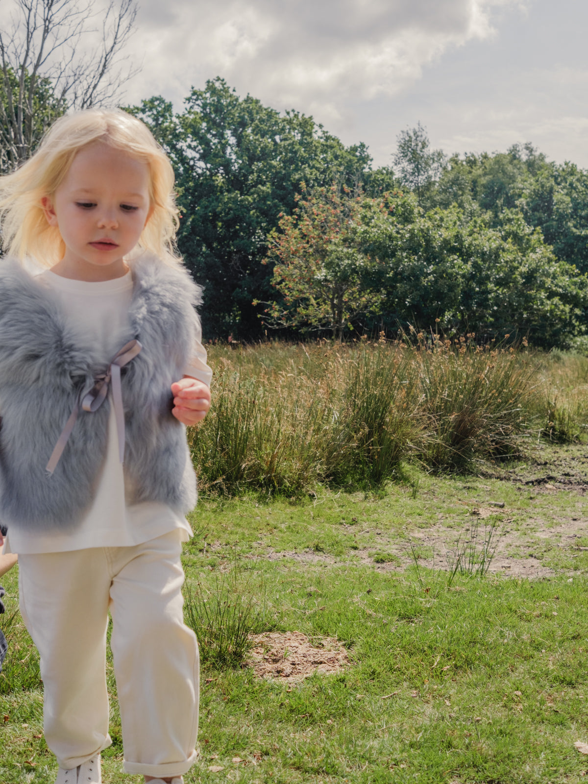 Pale Blue Kids Toscana Shearling Gilet | Kids | Gushlow & Cole- front on model