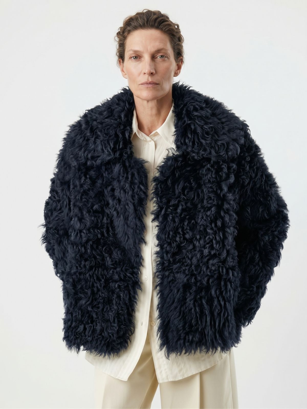 Relaxed Fit Curly Shearling Jacket
