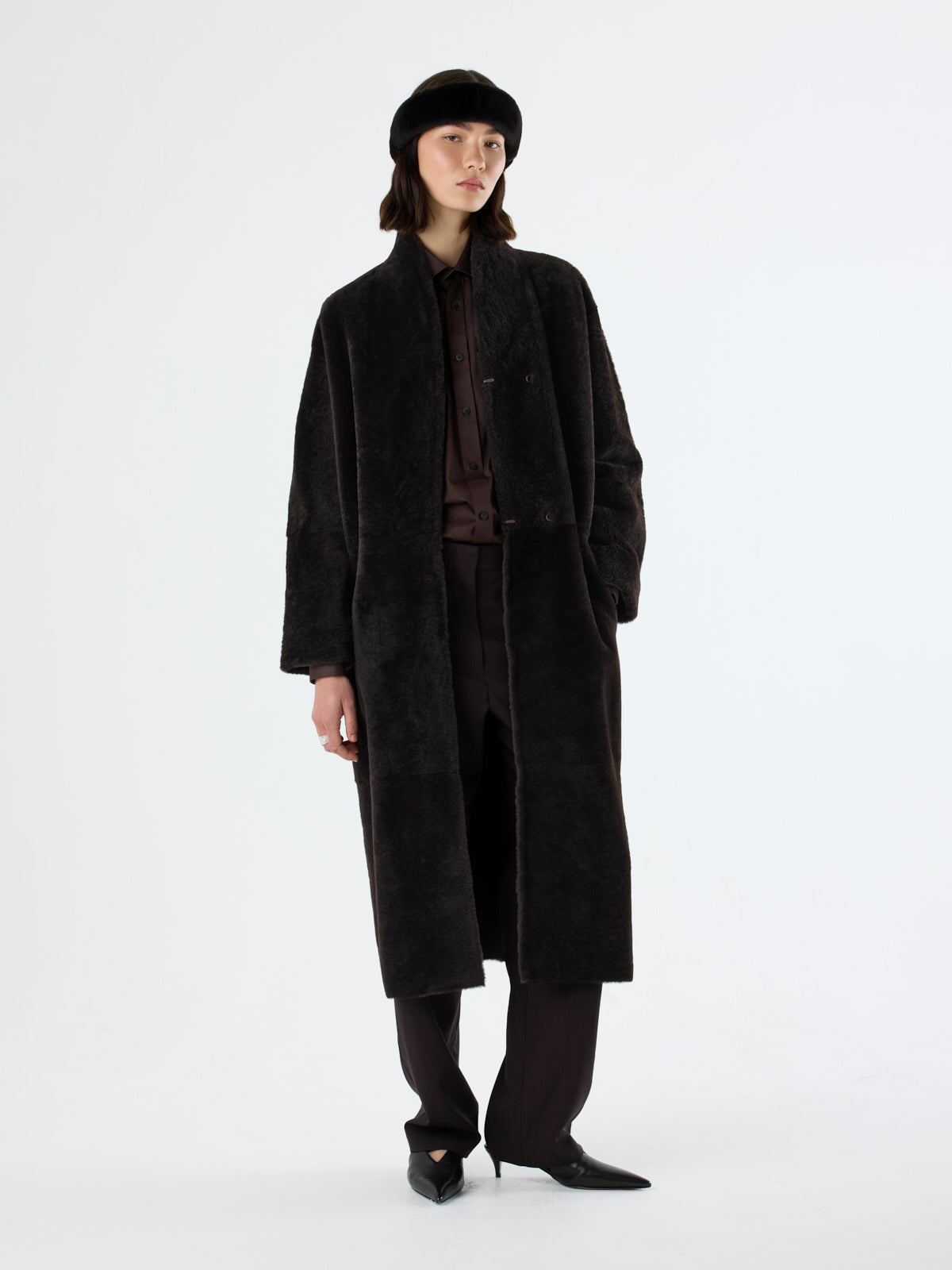 Stand Collar Long Shearling Coat