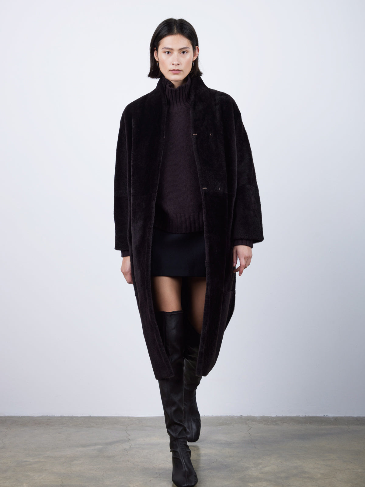 Stand Collar Long Shearling Coat