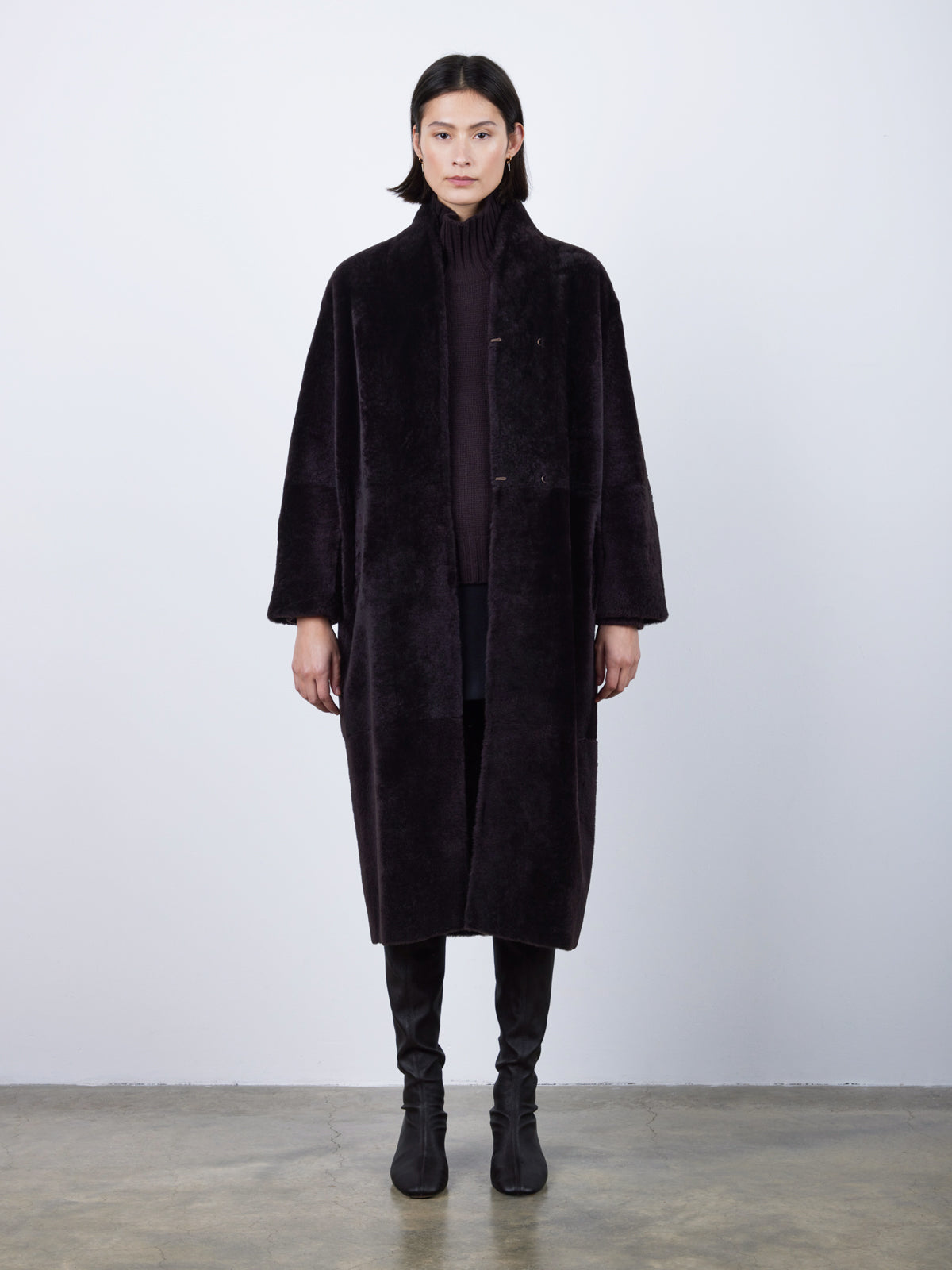 Stand Collar Long Shearling Coat