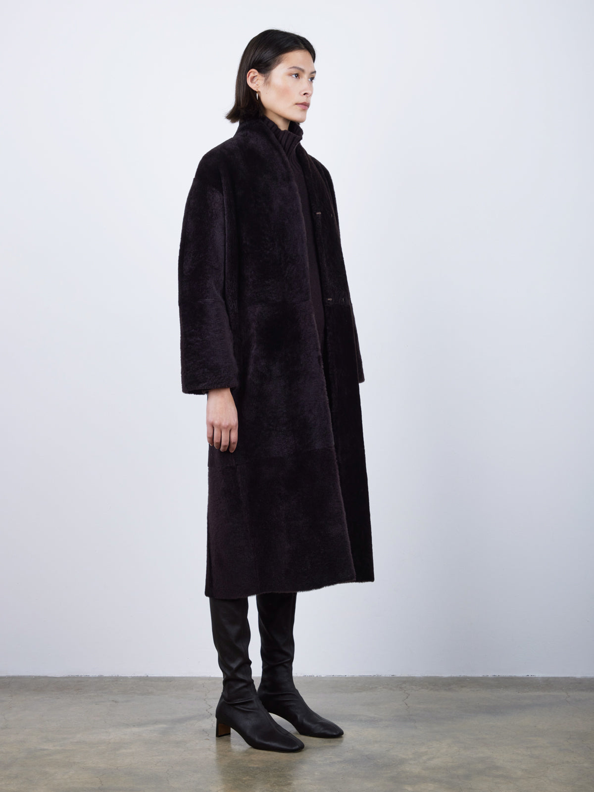 Stand Collar Long Shearling Coat
