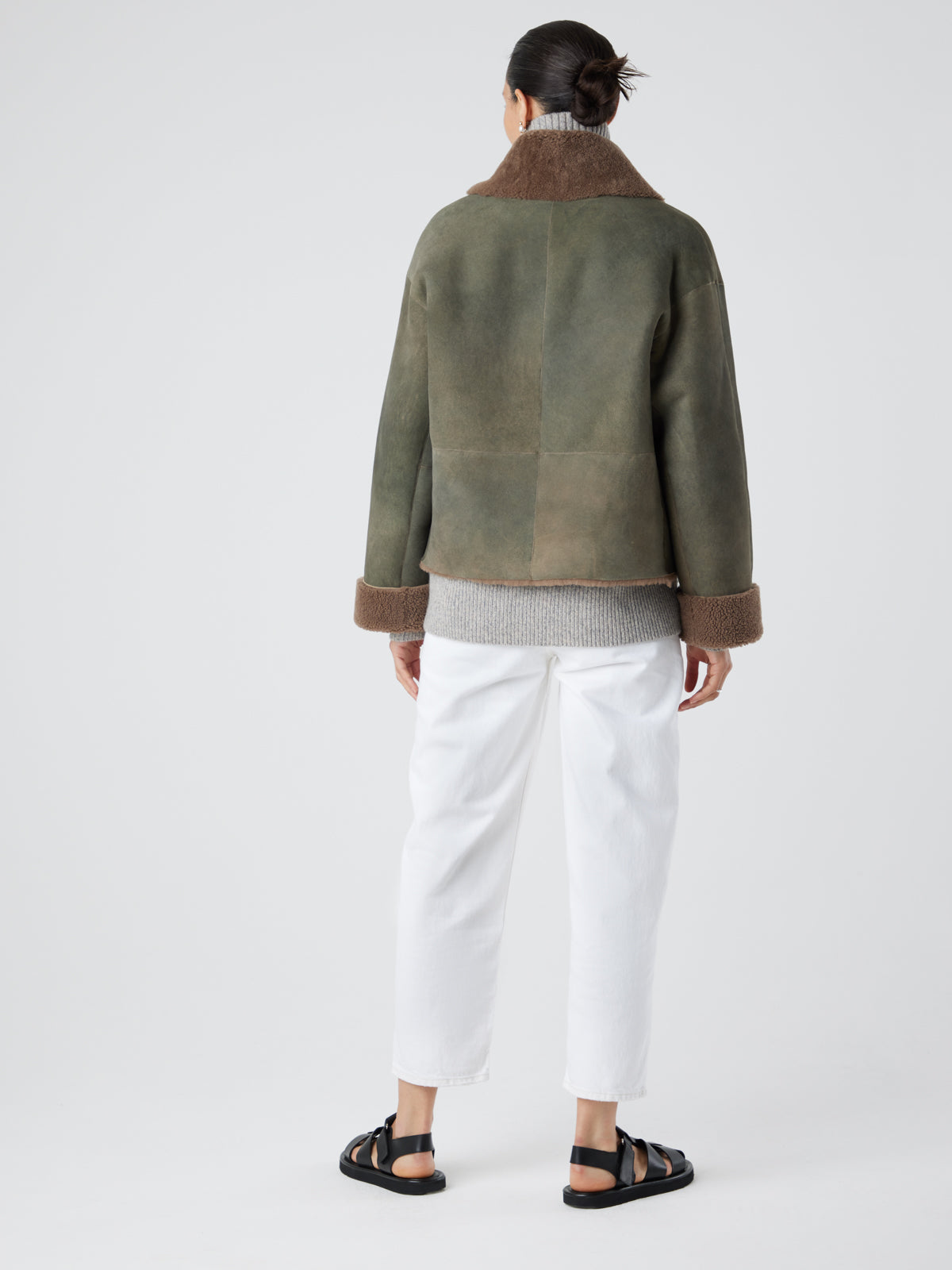 Storm Brown Boxy Shearling Jacket | Womens | Gushlow & Cole- full length jacket back