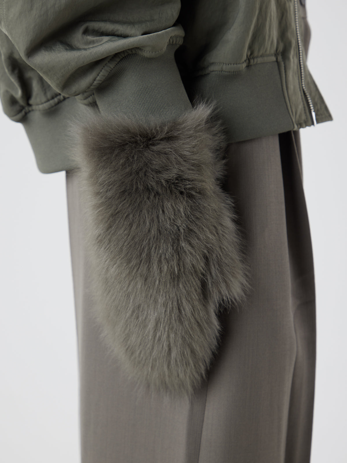 Ultimate Storm Green Touchscreen Shearling Mittens | Womens | Gushlow & Cole-model wearing mittens cropped in