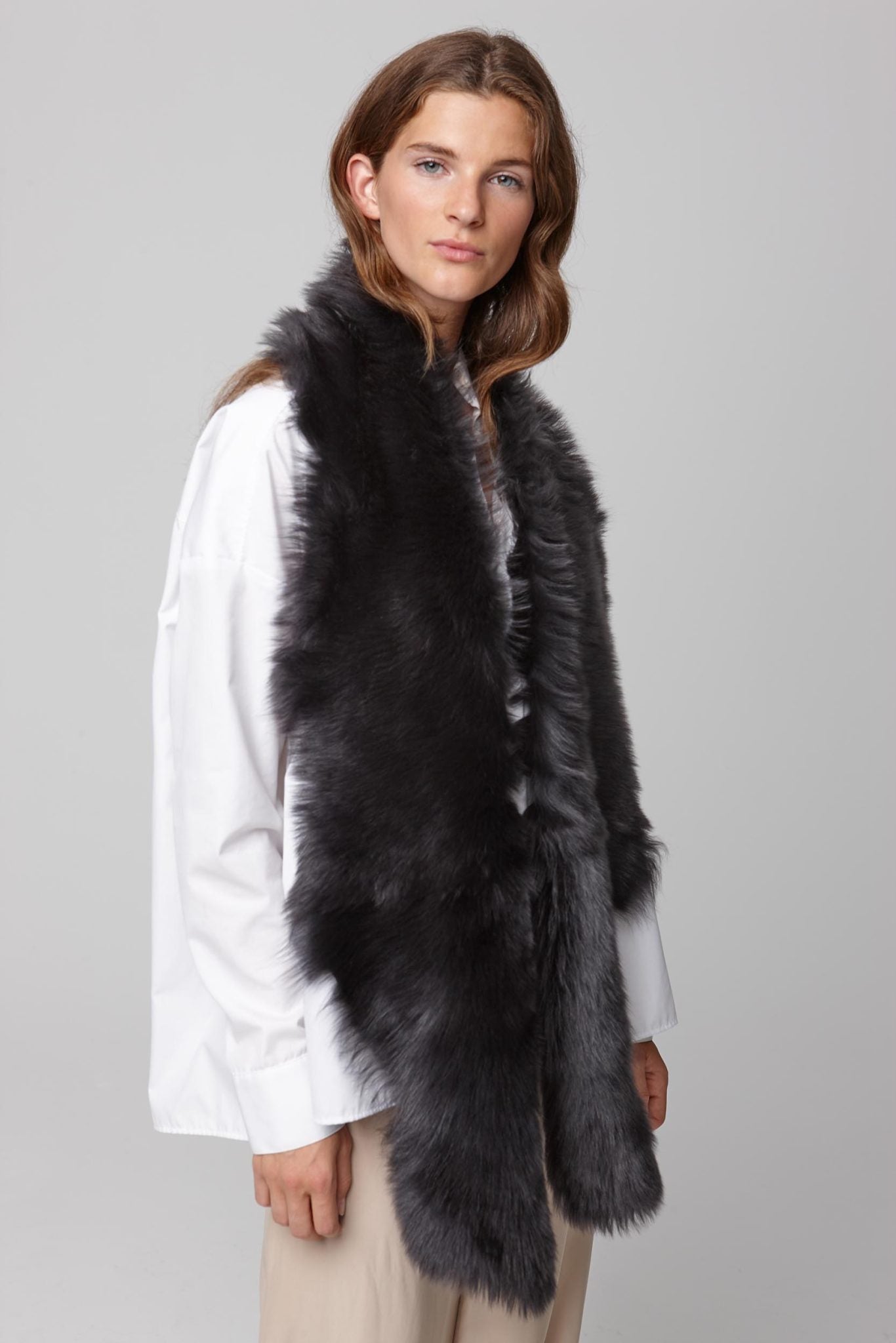 dark grey long shearling scarf - women | gushlow and cole - cell image 2