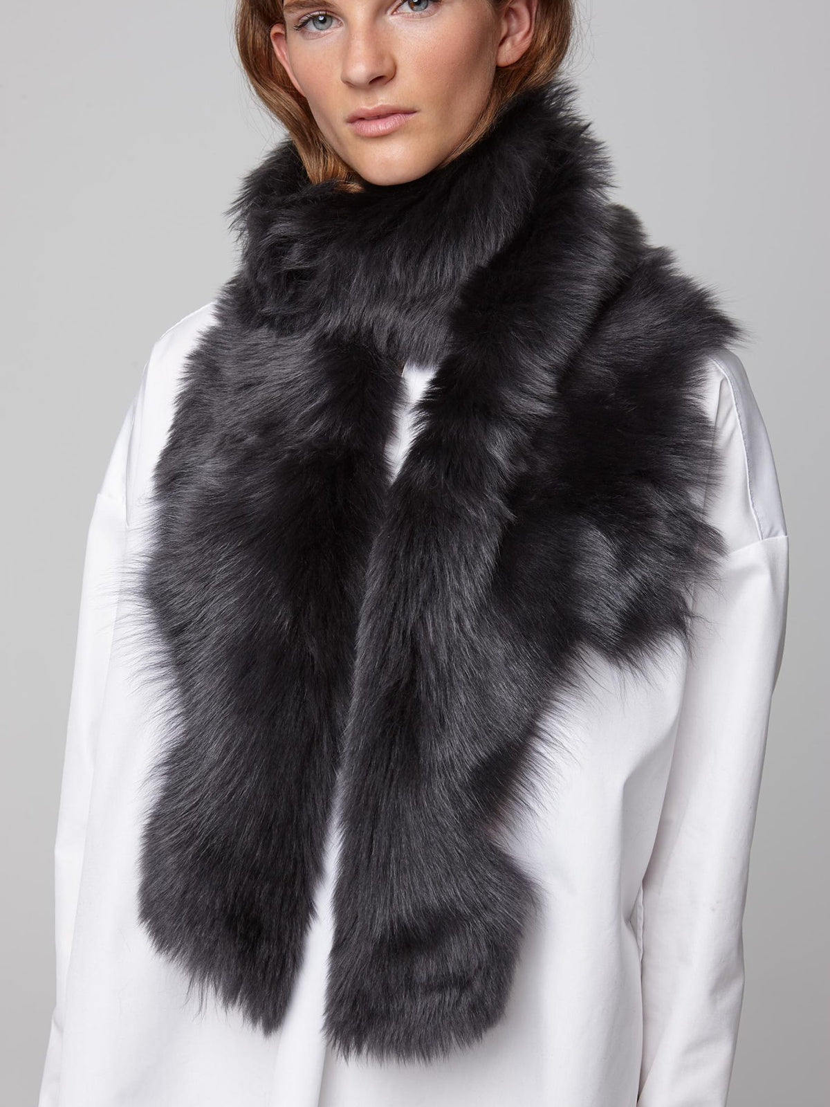dark grey long shearling scarf - women | gushlow and cole - cell image 3
