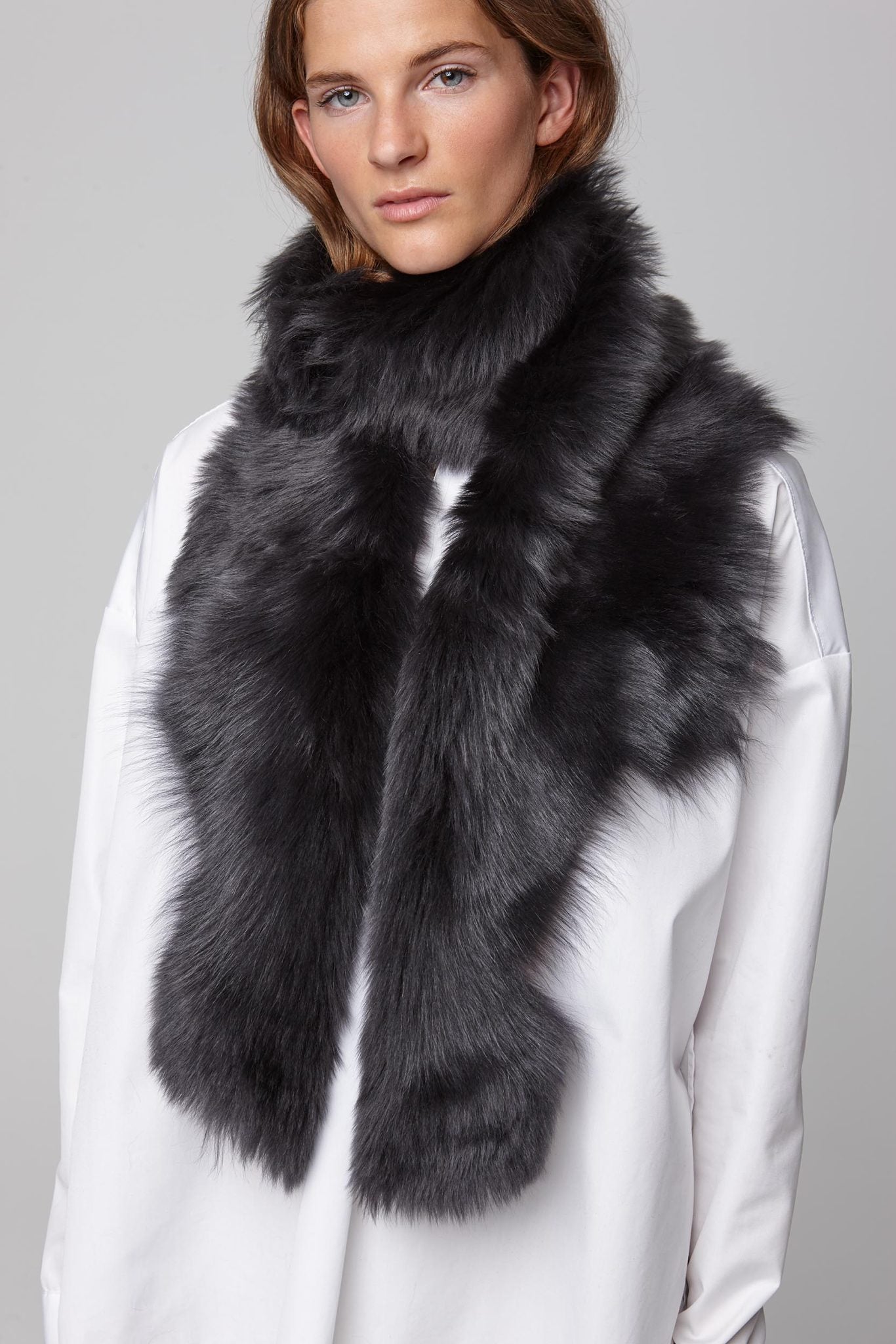 dark grey long shearling scarf - women | gushlow and cole - cell image 3