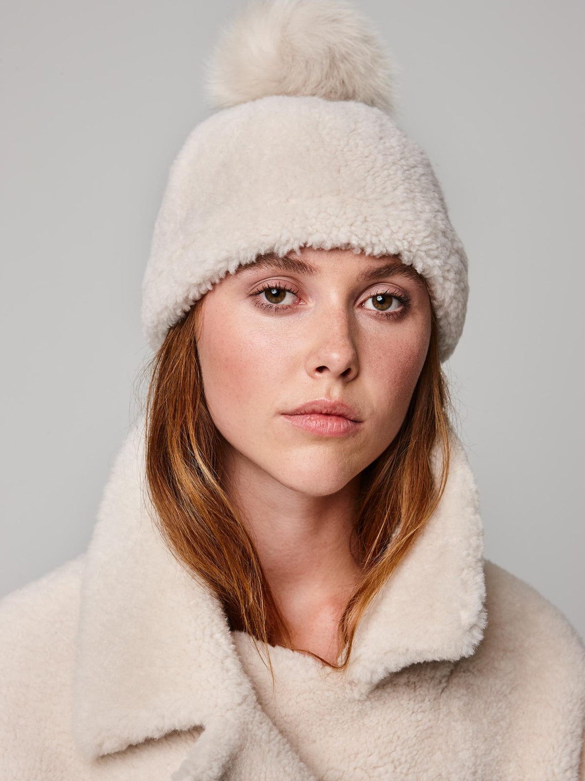 shearling beanie hat in white - women | gushlow and cole - cell image 1
