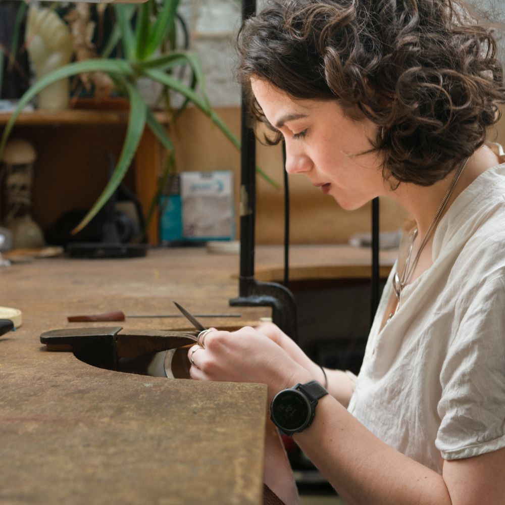 Australian-British designer Colombia Everett in studio making pieces by Studio Agaea