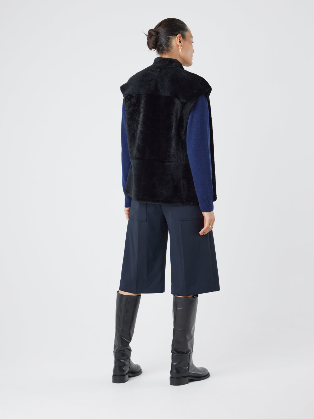 Black Boxy Shearling Gilet | Womens | Gushlow & Cole - model back