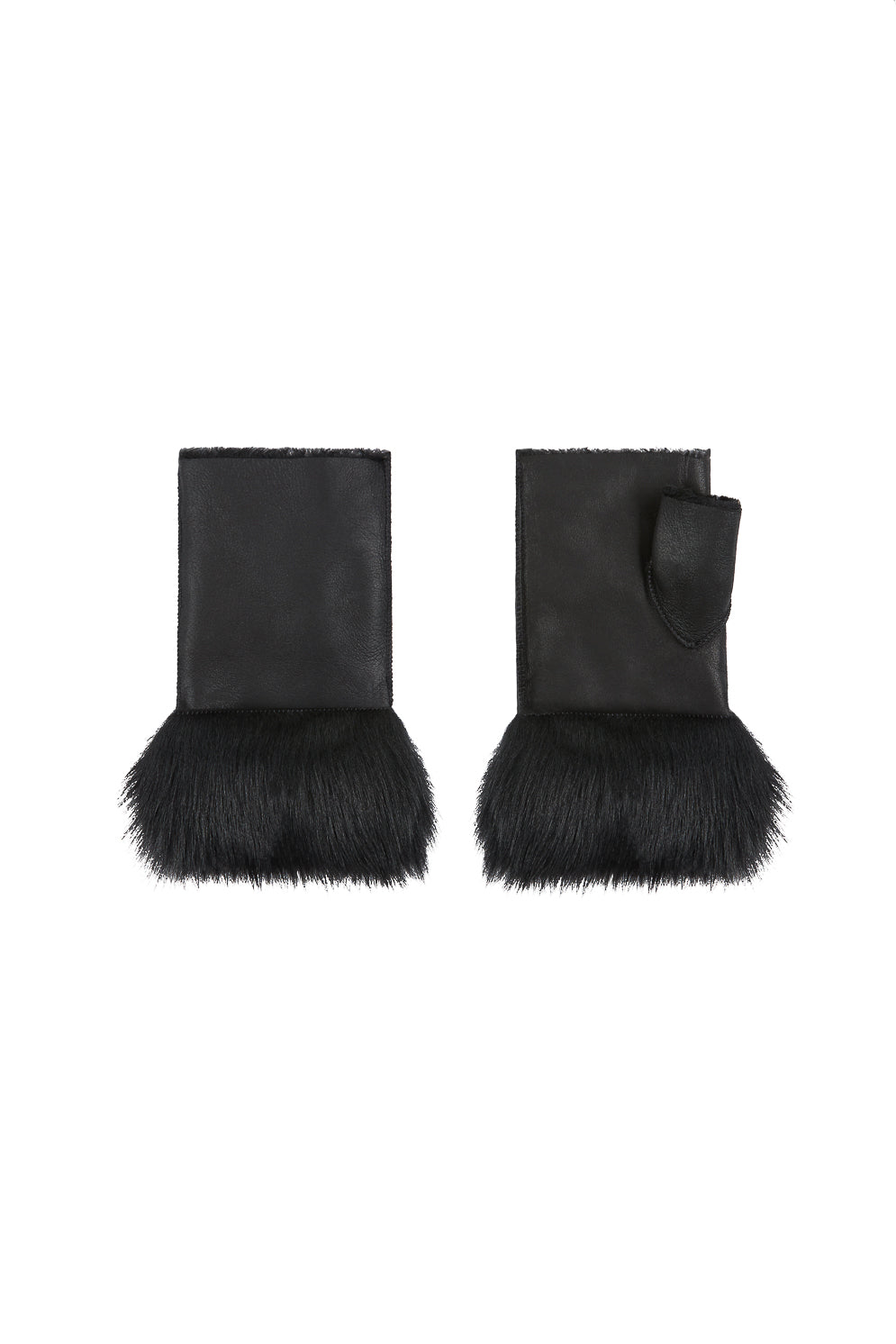 Black Cuffed Mini Shearling Mittens | Womens | Gushlow & Cole