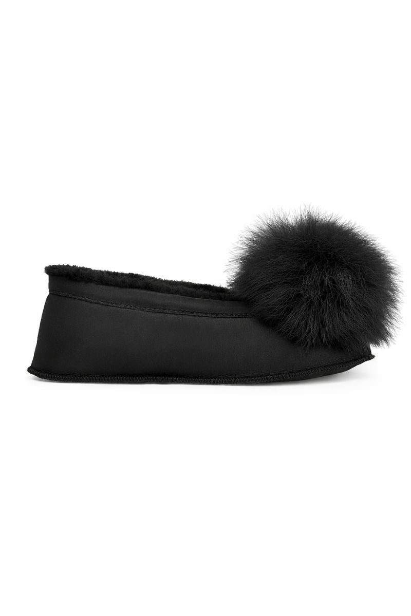 Black Margot Shearling Slippers for Women by Gushlow & Cole on white background