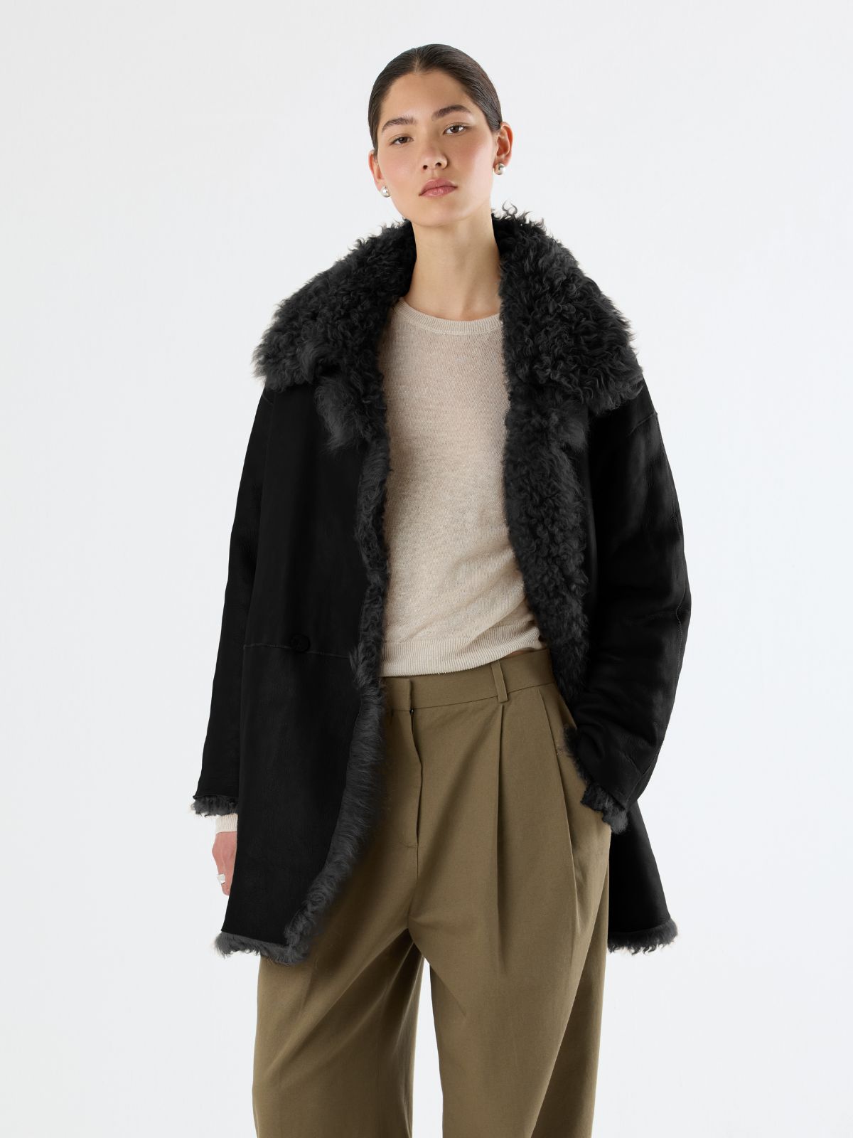 Relaxed Fit Curly Shearling Coat