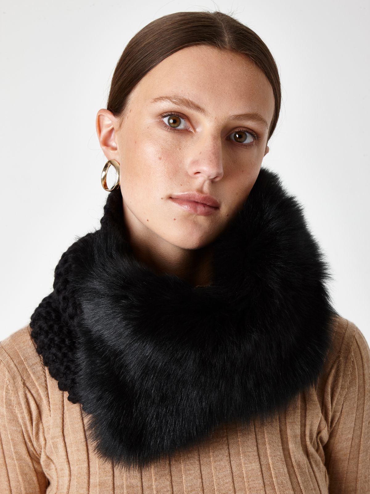 Shearling and Hand Knit Snood