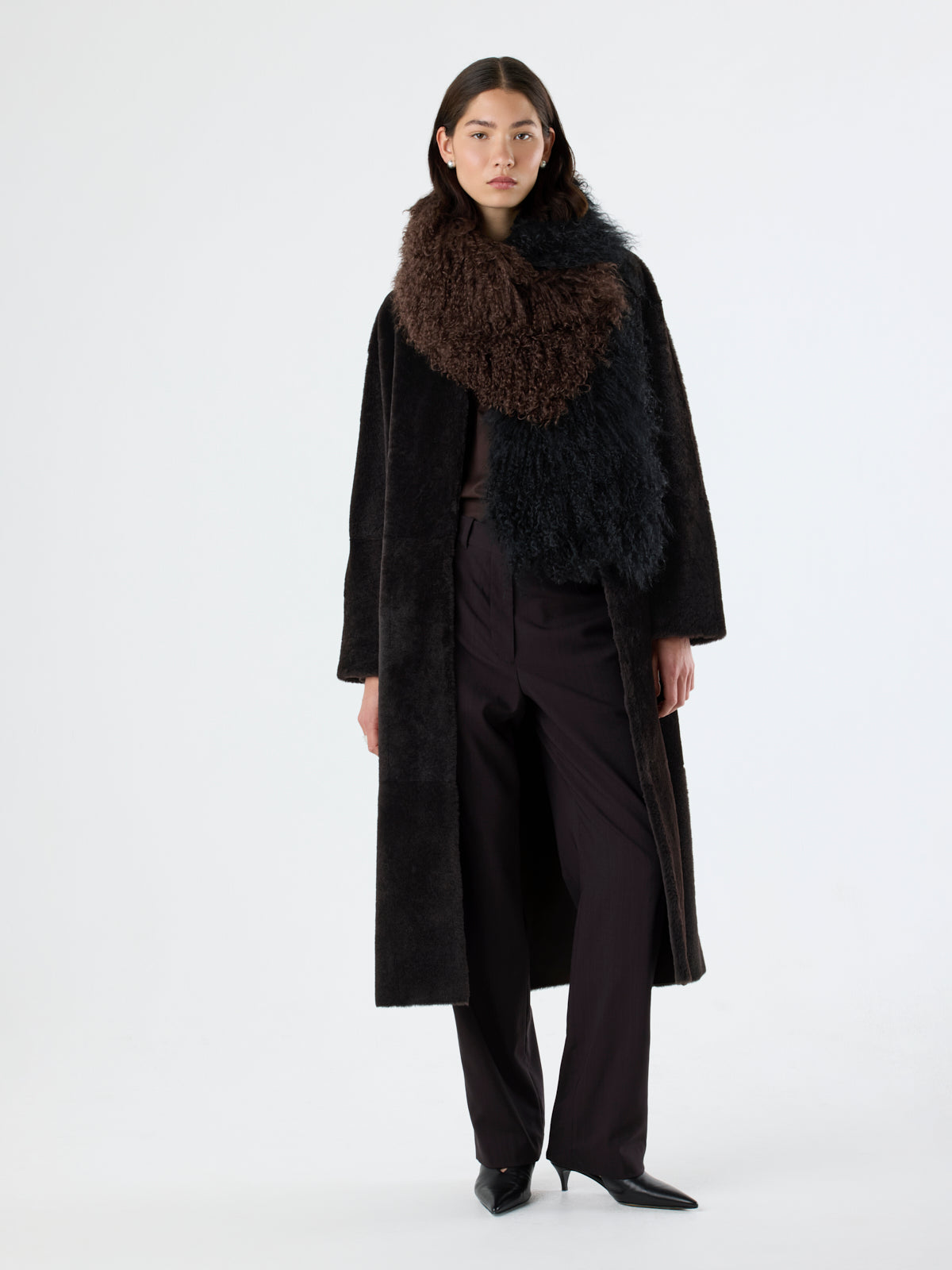 Black & Conker Mongolian Shearling Scarf | Women | Gushlow & Cole