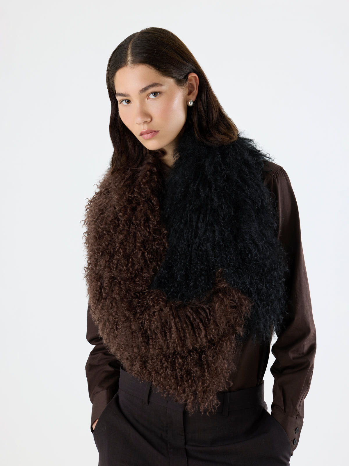 ☆期間限定☆GUSHLOW&COLE SHEARLINGジレSCARF Black & Conker 