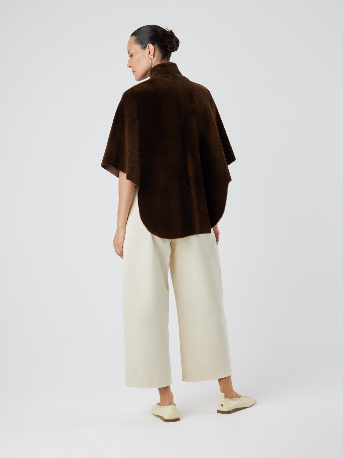 Brown Shearling Cape Jacket | Womens | Gushlow & Cole-full length on model back