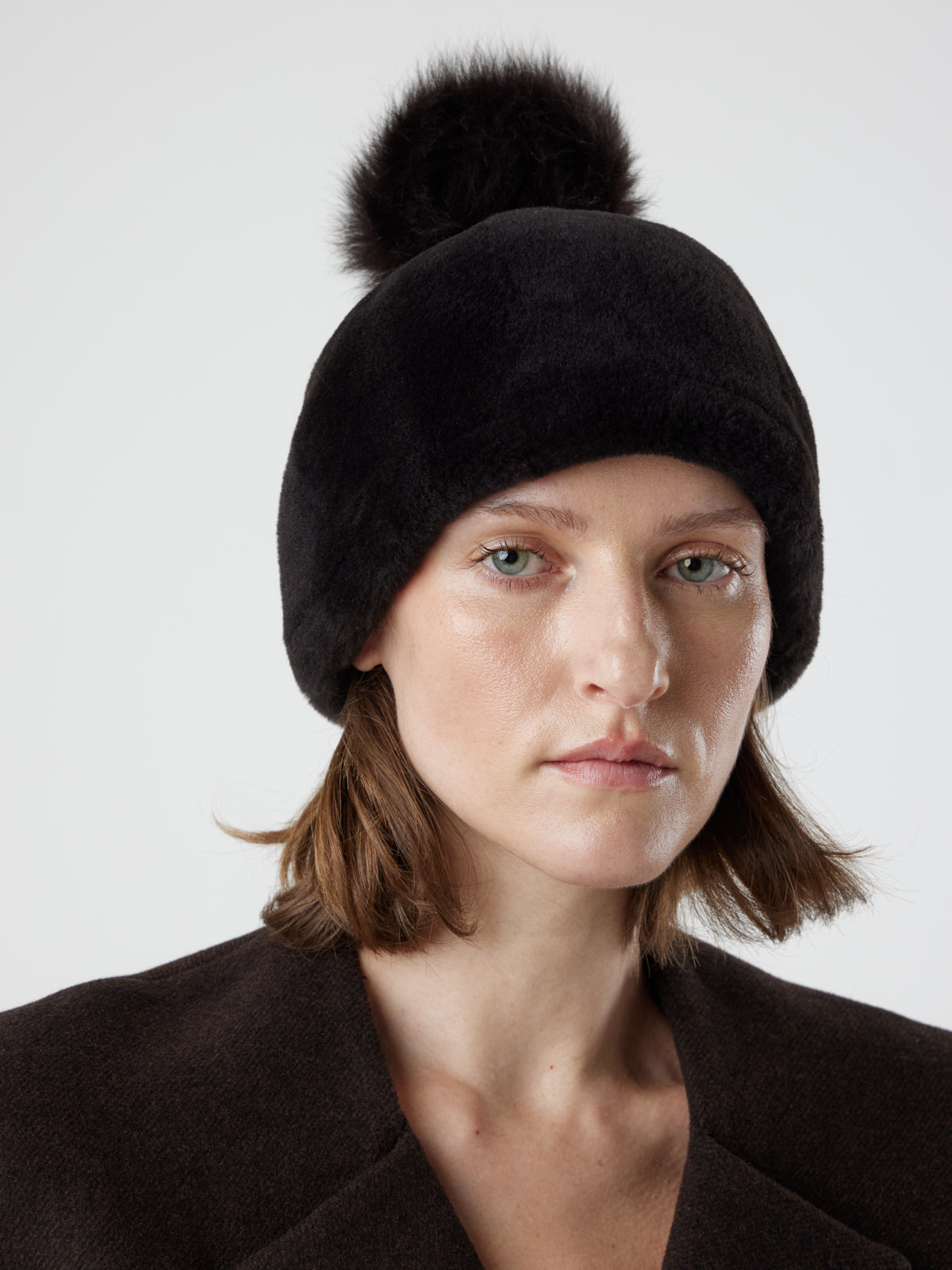 Shearling Pom Pom Beanie Hat