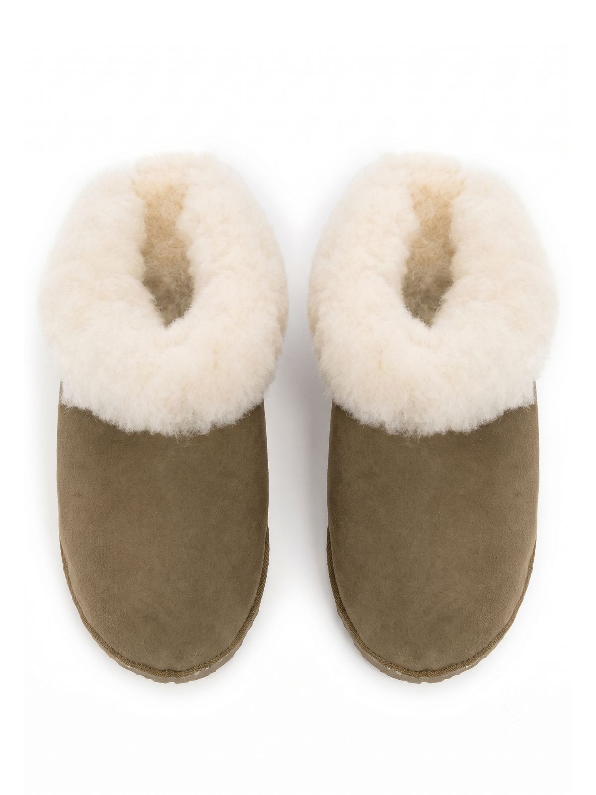pair of Babbi Dakota Shearling Slippers in California Khaki Brown on white background - gushlow & cole