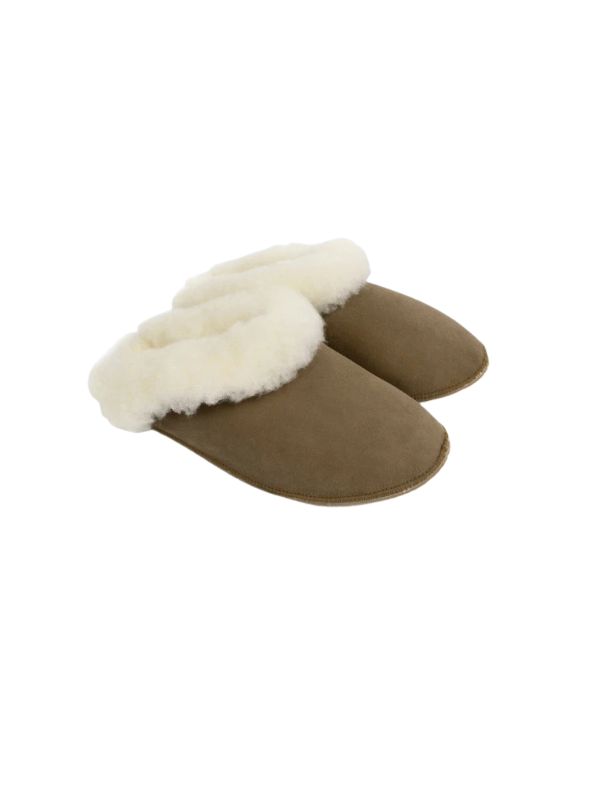 pair of Babbi Dakota Shearling Slippers in California Khaki Brown on white background - gushlow & cole