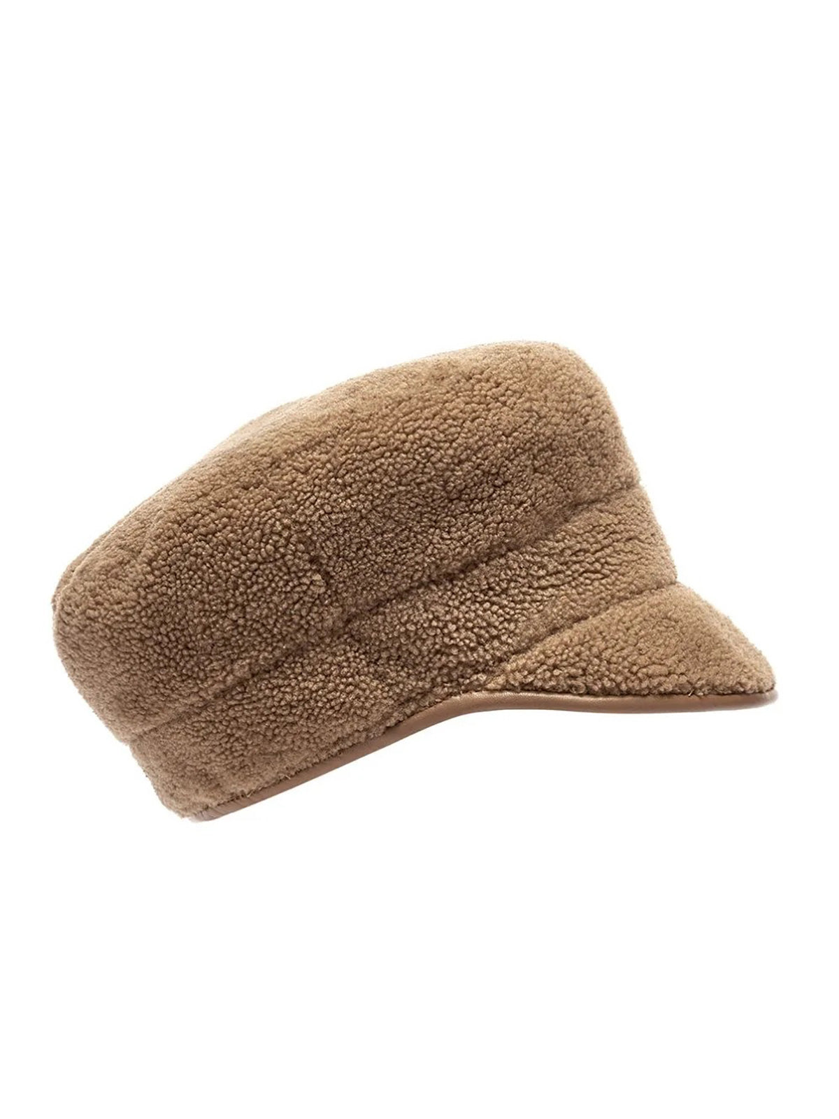 camel leather bound shearling cap - cut out wool out - women | Gushlow & Cole