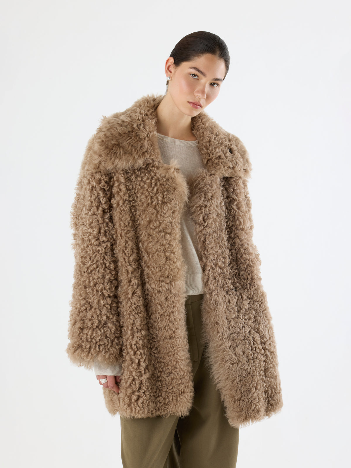 Relaxed Fit Curly Shearling Coat